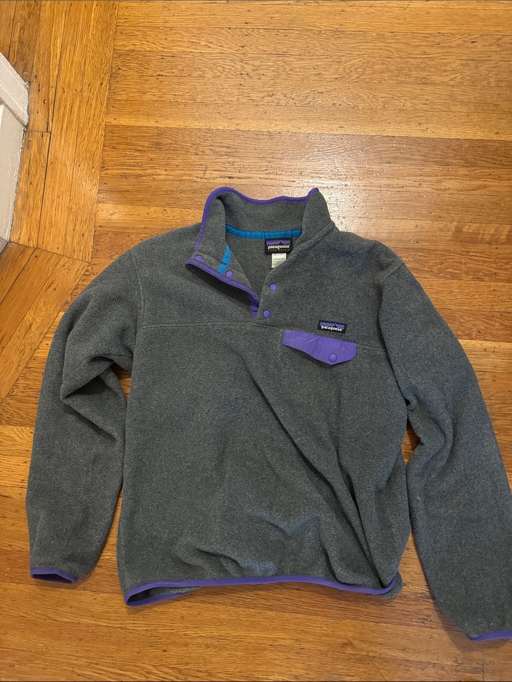 Patagonia Gray Fleece Pullover with Purple Trim